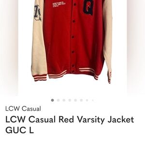 LCW Casual Red and Cream Varsity Jacket